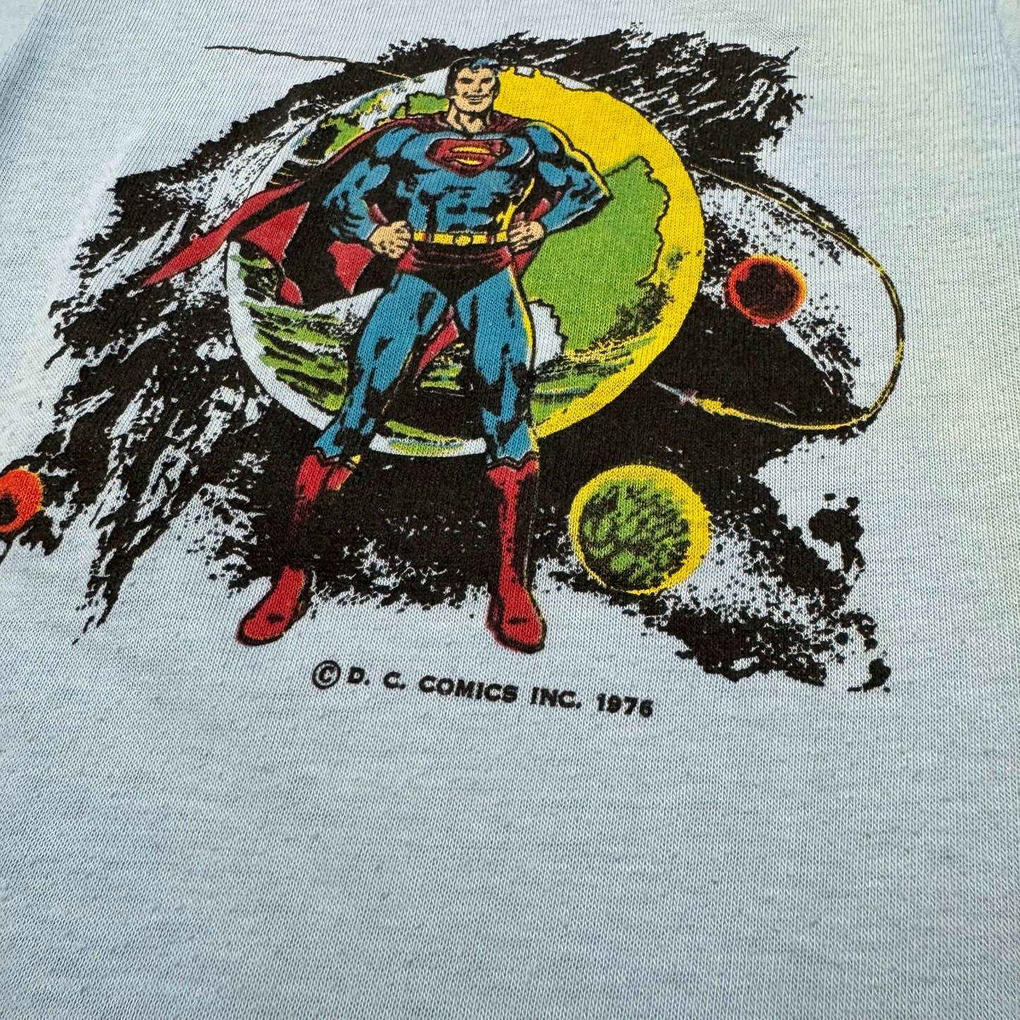 70s Kids Toddler Vintage DC Comics Superman Light Blue Short Sleeve Single Stitch Sears T-Shirt 4/5Y