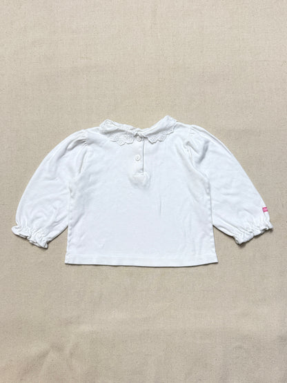 90s Kids Toddler Vintage Oshkosh Bgosh Lace Collared White Puffsleeve Longsleeve Top / 2T 3T / Made in USA