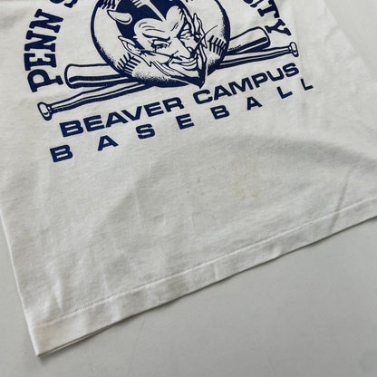 90s Kids Youth Vintage NIKE Penn State University Baseball Team Rare Devil Logo W Sided Print Tshirt / 11y-13y / Baby Tee / Made in USA / Cotton Polyester