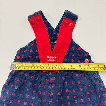 90s Kids Toddler Infant Vintage Baby B’Gosh Oshkosh Criss Cross  Dark Denim Red Flower Print AOP Romper //2T / Made in USA