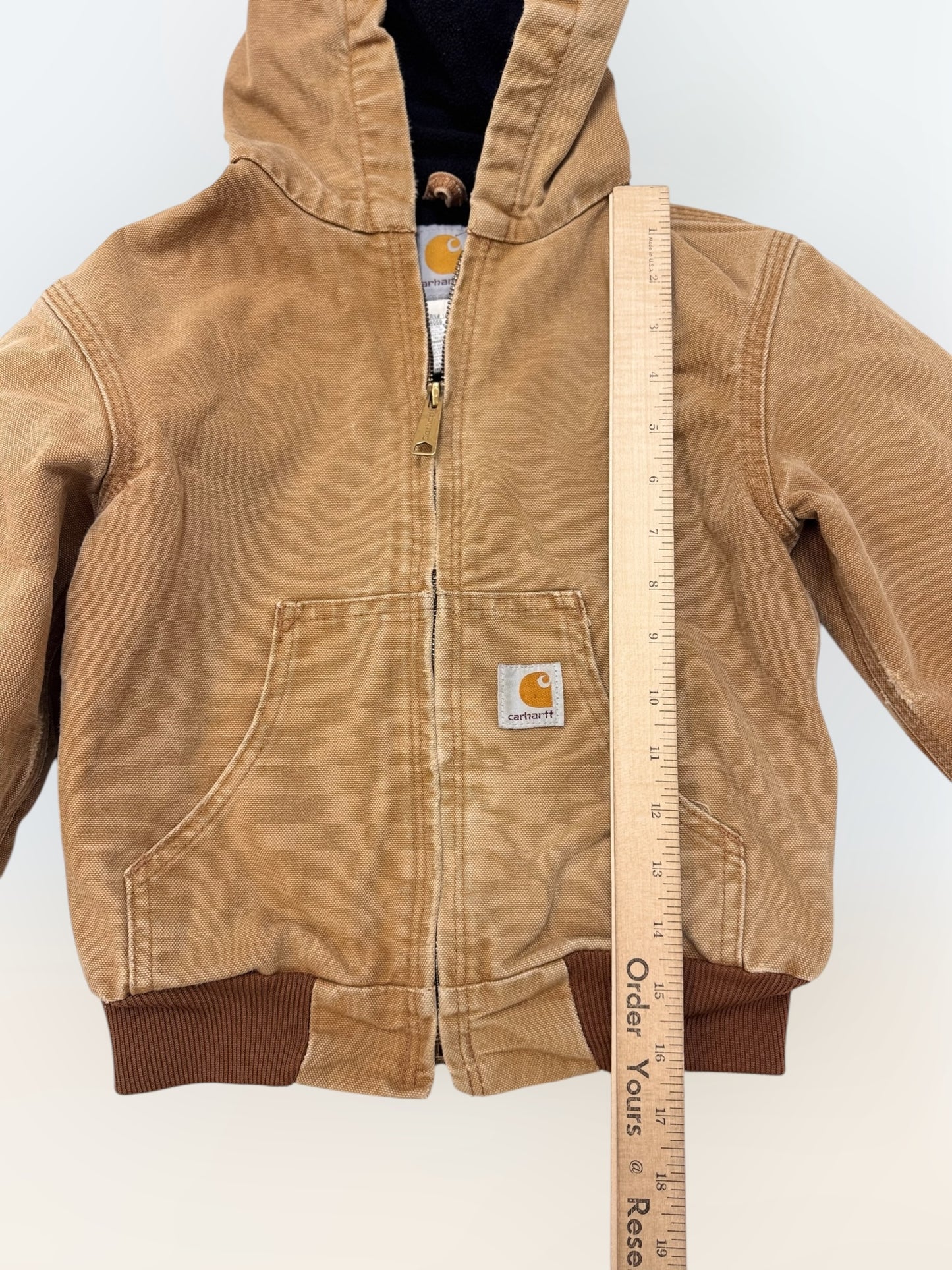 Kids Vintage Light Brown Carhartt Active Black Fleece Lined Zip Jacket S 6Y 7Y