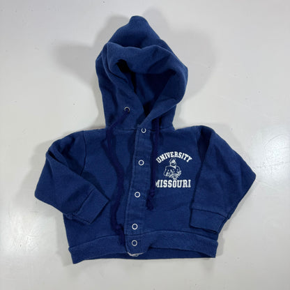 80s Kids Infant Vintage Navy University Missouri Hooded Sweatshirt With Snaps 12m 18m