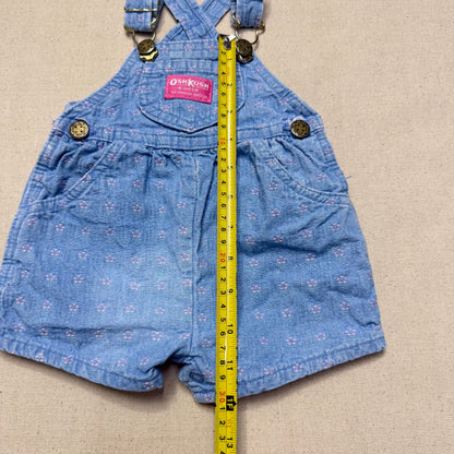 90s Kids Infant Baby Vintage Oshkosh Bgosh Flower AOP Denim Shortall / 0m 3m 6m