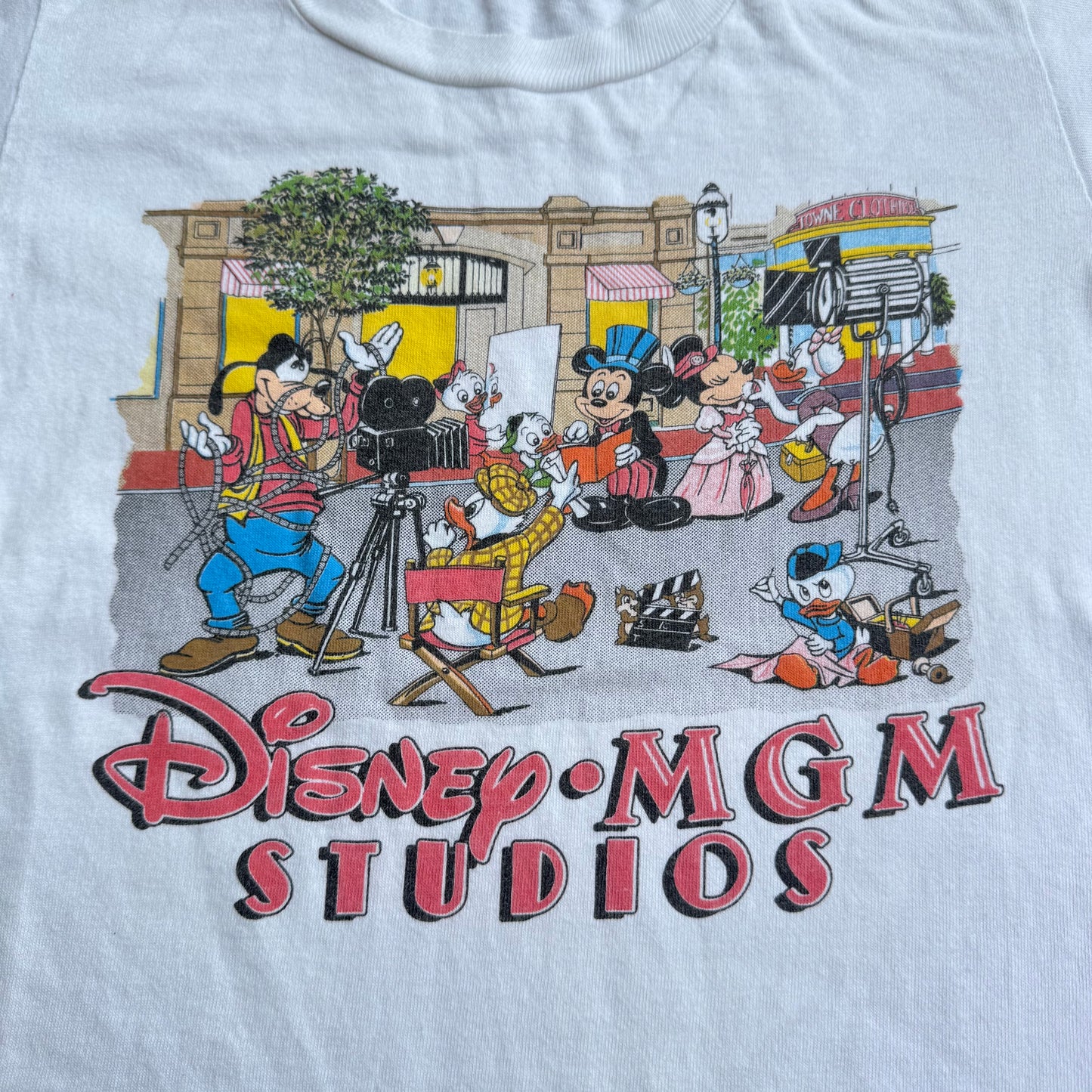 80s 90s Kids Vintage Disney’s MGM Studios Mickey Mouse Short Sleeve White 100% Cotton T-Shirt L 7Y 8Y 9Y Baby Tee Teen Made in USA