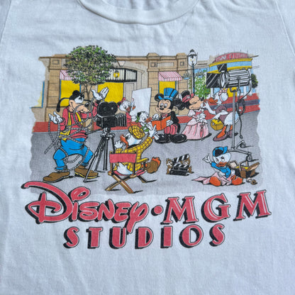 80s 90s Kids Vintage Disney’s MGM Studios Mickey Mouse Short Sleeve White 100% Cotton T-Shirt L 7Y 8Y 9Y Baby Tee Teen Made in USA