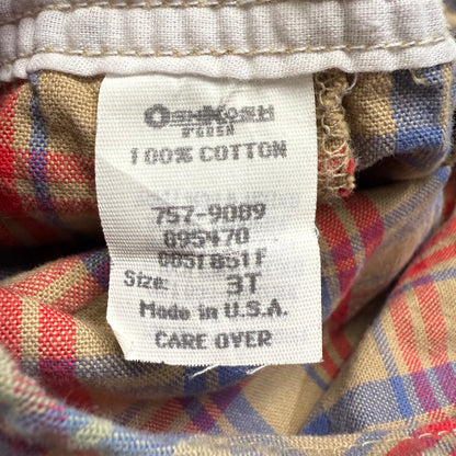 90s Kids Toddler Vintage Oshkosh Bgosh Brown Plaid Cotton Shortall / 2T 3T