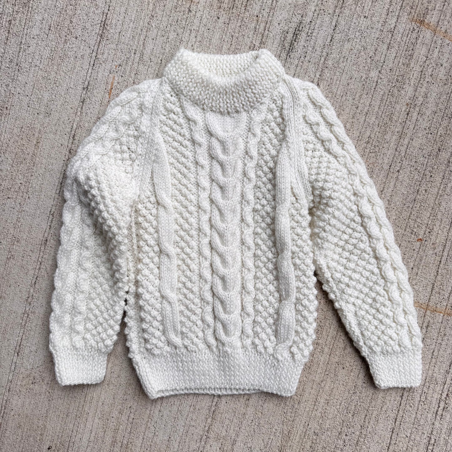 Toddler Kids Vintage Hand Knit Cream Off White Pullover Sweater 2Y 3Y 4Y