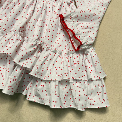 80s 90s Kids Toddler Vintage Martha's Miniatures Heart AOP Lace Raffle Volume dress / 5y 6y 7y