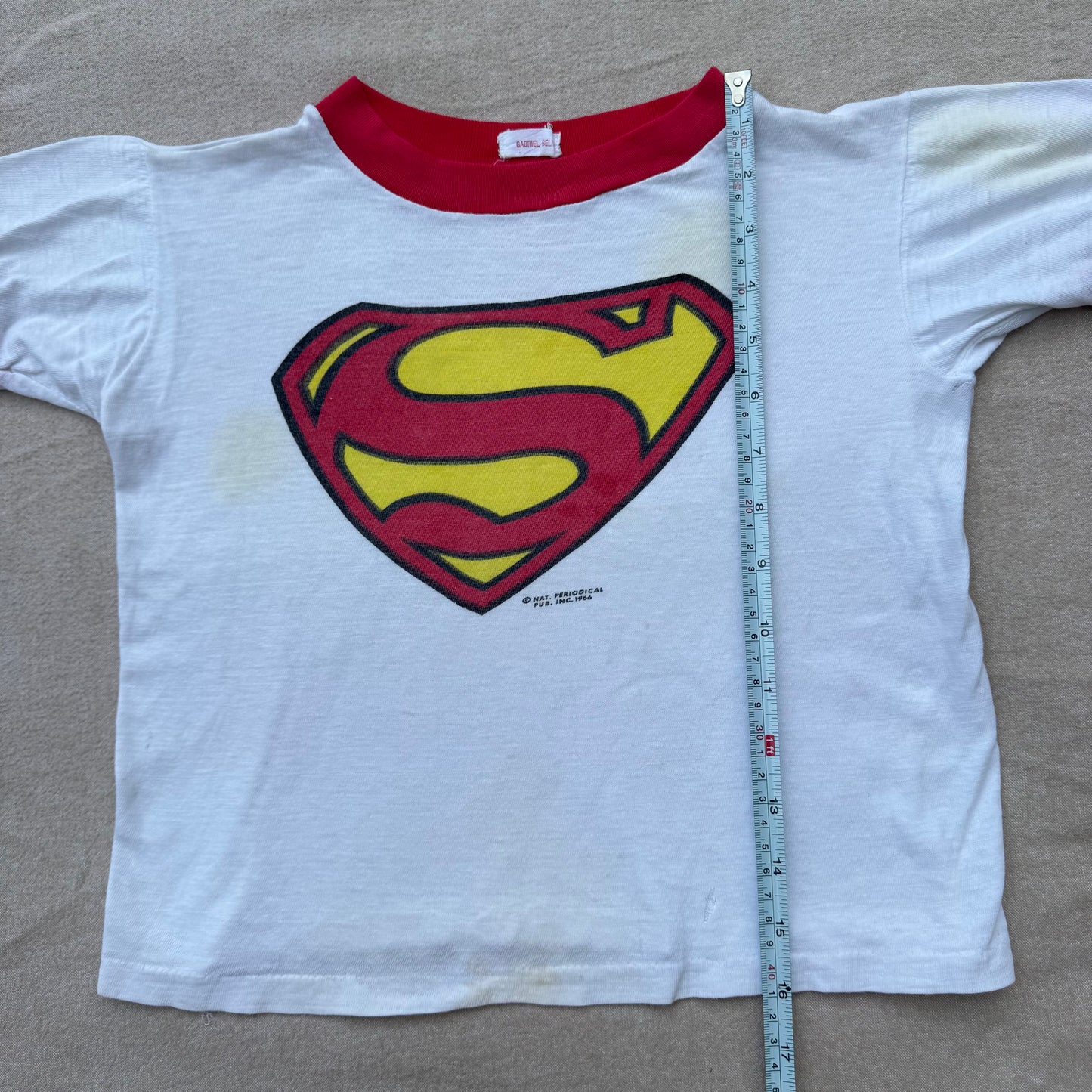 60s Kids Vintage Rare Superman Big Logo White Short Sleeve T-Shirt 4Y 5Y 6Y
