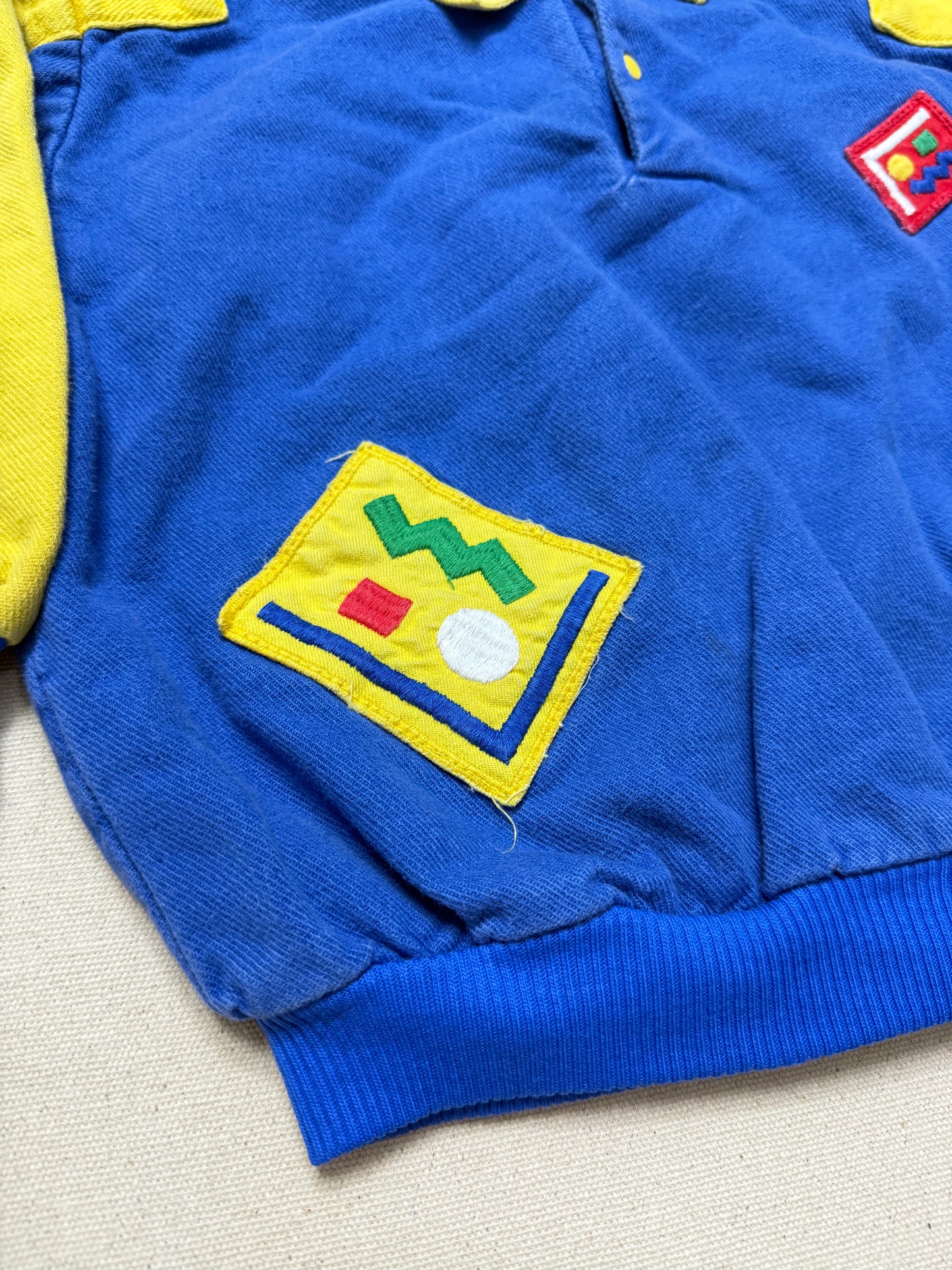 80s 90s Kids Toddler Vintage Oshkosh Bgosh Blue Yellow Snap Collared Longsleeve Cotton Top / 3T 4T / Made in USA
