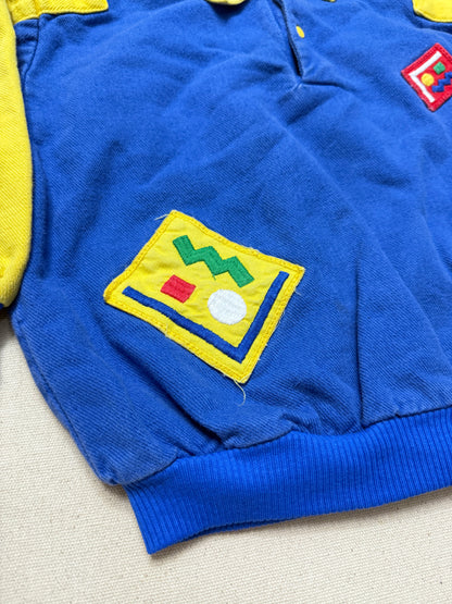 80s 90s Kids Toddler Vintage Oshkosh Bgosh Blue Yellow Snap Collared Longsleeve Cotton Top / 3T 4T / Made in USA