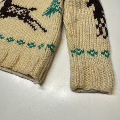 50s 60s Kids Toddler Vintage Beige Deer Lightning Zipper Cowichan Sweater / 3T 4T
