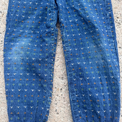 Kids Vintage Oshkosh Blue Denim Jogger Style 100% CottonPant Cactus/Cowboy Hat/Bullhead Print 7Y Made in USA