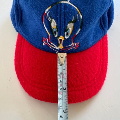 90s 2000s Kids Baby Vintage Tweety Bird Fleece Sun Hat Blue Red 12m 24m
