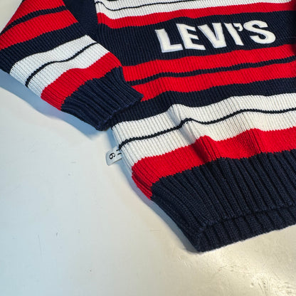 80s Vintage Kids Big  Logo Levi’s Knit Striped Navy White Red Pullover Long Sleeve Sweater 4Y 5Y 6Y
