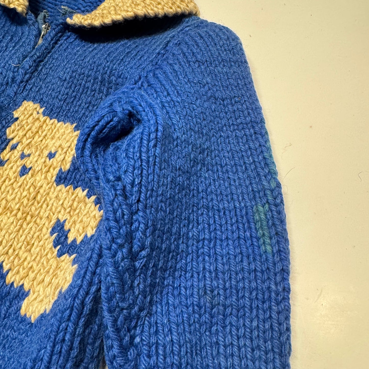 50s 60s Kids Toddler Vintage Blue Cowichan Sweater With Bears/ 3T 4T 5T