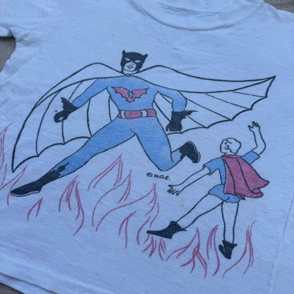 60s 70s Kids Vintage Rare  Batman and Robyn White Single Stitch T-Shirt 3Y 4Y 5Y Baby Tee