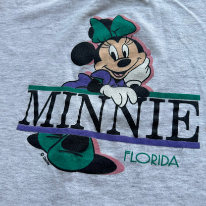 90s Kids Vintage Disney Minnie Mouse Florida Double Sided Gray 100% Cotton T-Shirt