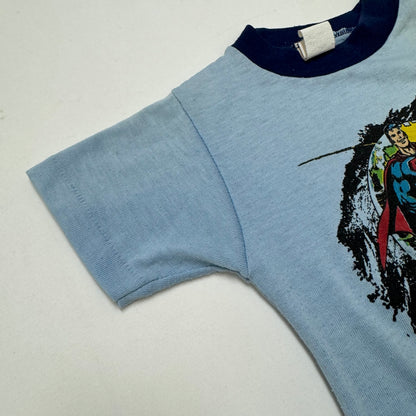 70s Kids Toddler Vintage DC Comics Superman Light Blue Short Sleeve Single Stitch Sears T-Shirt 4/5Y