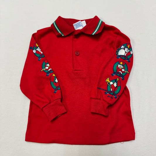 90s Kids Toddler Infant Vintage Baby B’Gosh Oshkosh Red Long Sleeve Holiday Print Sleeves //18m / Made in USA