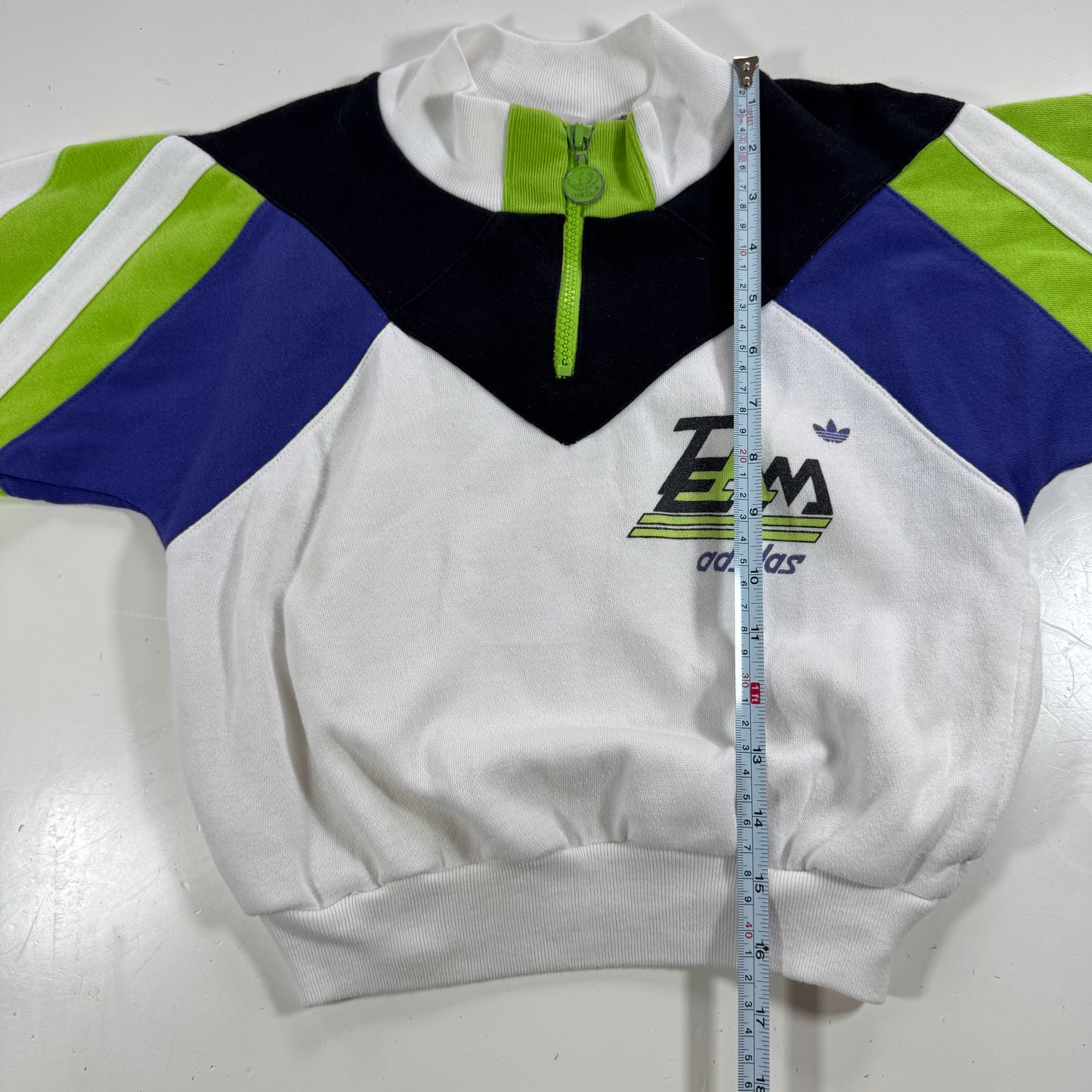 80s Kids Toddler Vintage Team Adidas Half Zip White Sweatshirt S 4Y 5Y