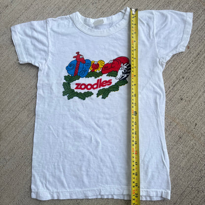 80s Kids Vintage Zoodles Animals White 100% Cotton T-Shirt S 8Y 9Y 10Y Baby Tee
