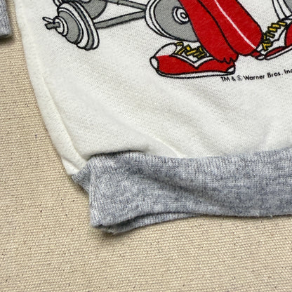 1988 80s Kids infant Baby Vintage Bugs Bunny Weight-Lifter Gray Raglan Sleeve Sweatshirt / 0m 3m 6m