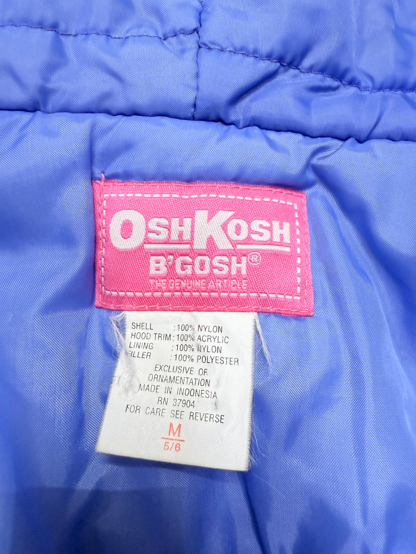 90s 2000' Kids Toddler Vintage Oshkosh Bgosh Heart Buttons Removable Hood Boa Down Jacket / 4T 5T 6y