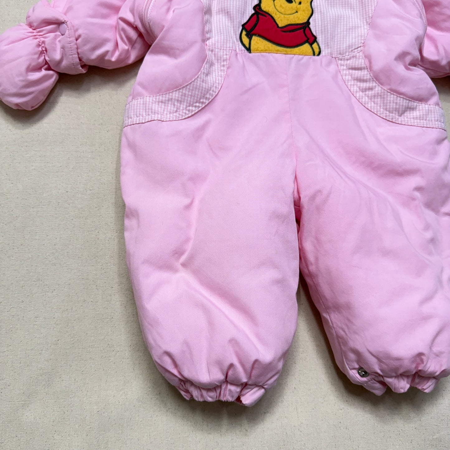 Y2K Kids Infant Vintage Disney Winnie the Pooh Double Zip Up Insulated Winter Suits with Mittens / 6m 9m 12m