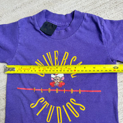 90s Kids Vintage Universal Studios Florida Fievel Purple Stripe T-Shirt 4Y 5Y