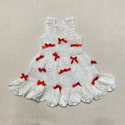 Kids Toddler Vintage Handmade Crochet Knit Removable Ribbons Design Dress / 3T 4T