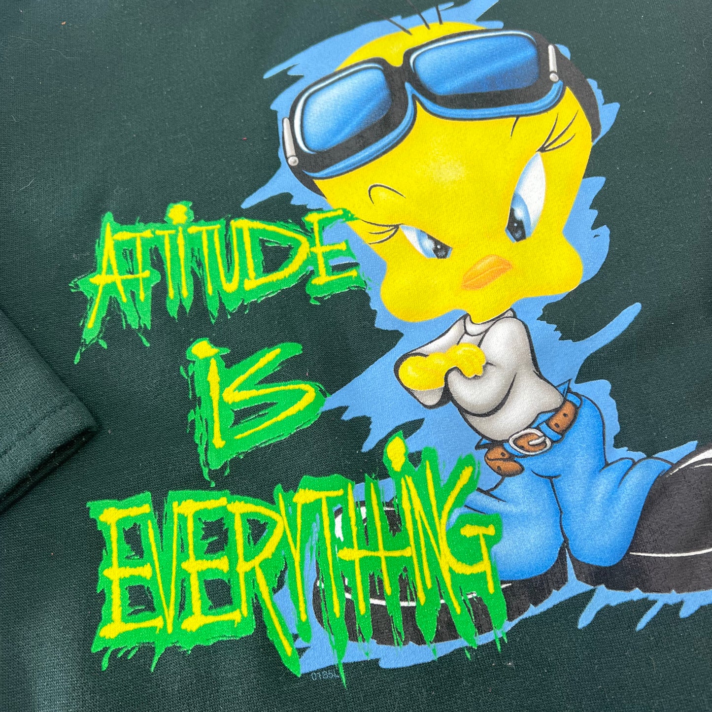 90s キッズ トゥイーティー バード フード付きスウェットシャツ “Attitude is Everything” L