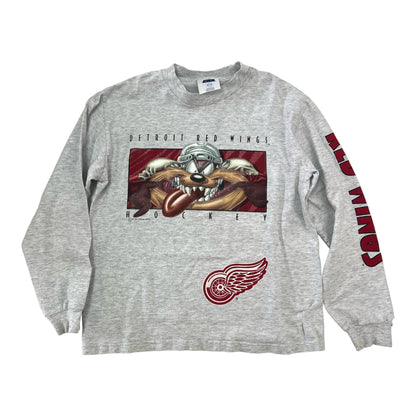 90s キッズ デトロイト レッド ウィングス ホッケー タズ グレー L/S 10-12