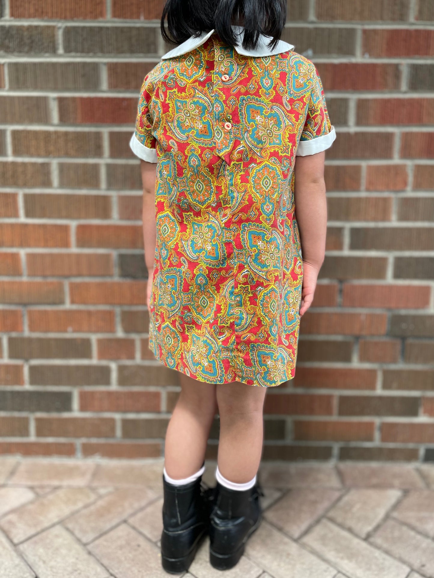 70s Kids Vintage Multi Colour  Paisley Mini Dress