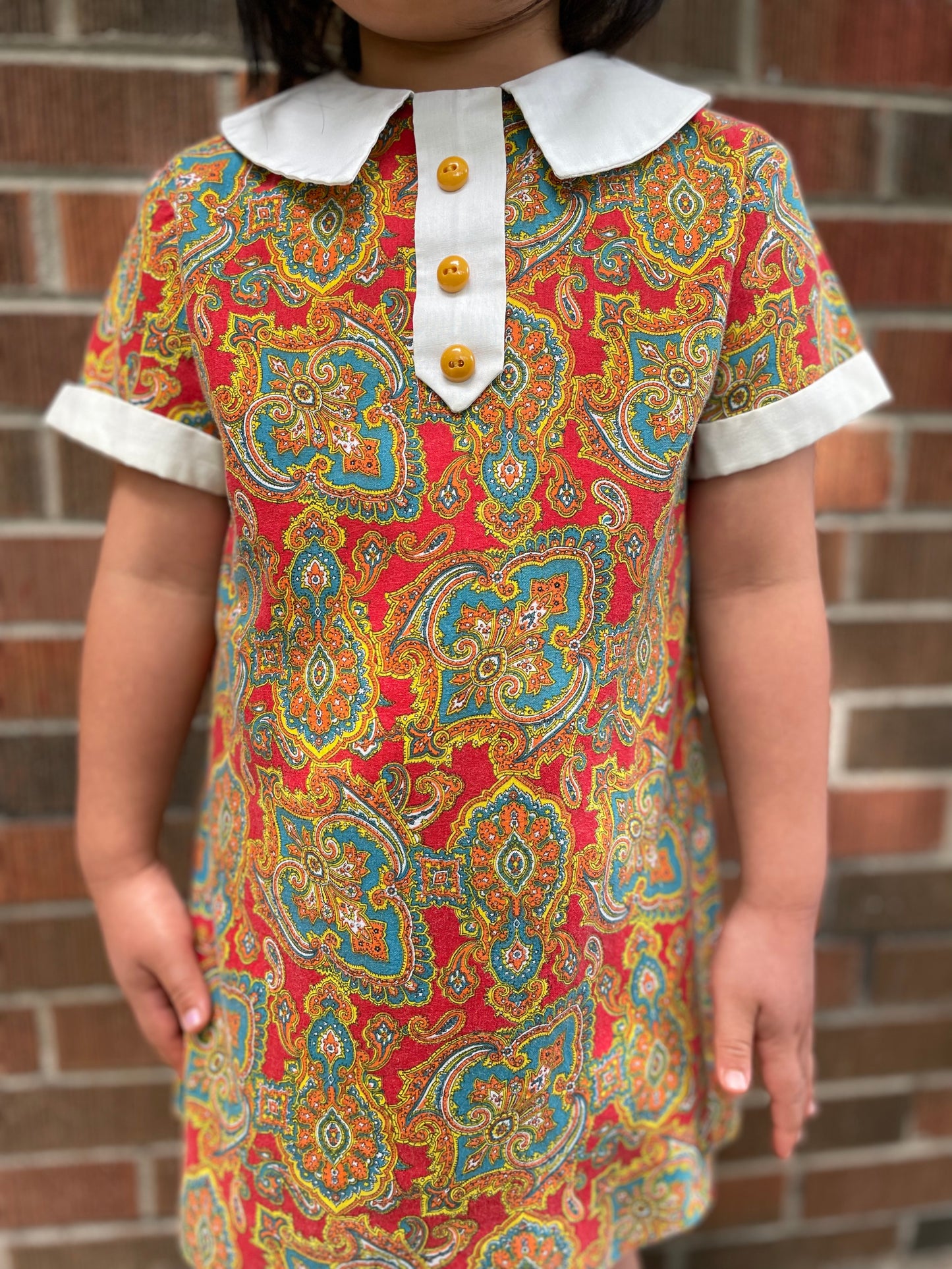 70s Kids Vintage Multi Colour  Paisley Mini Dress