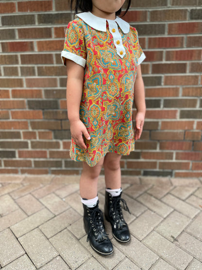 70s Kids Vintage Multi Colour  Paisley Mini Dress