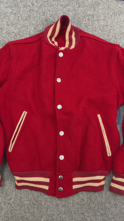 60s Vintage Kids Bellefonte Red Varsity Snap Jacket Size 10-12Y