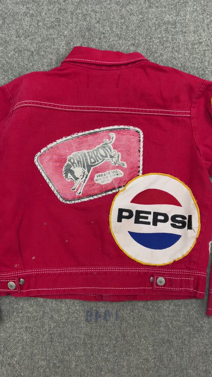 Vintage Youth 80’s Red Denim Jacket With Patches