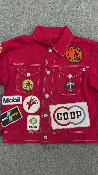 Vintage Youth 80’s Red Denim Jacket With Patches